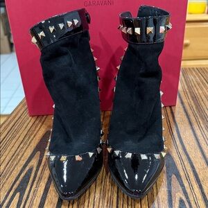 Valentino Garavani Black and Gold Studded Heeled Boots